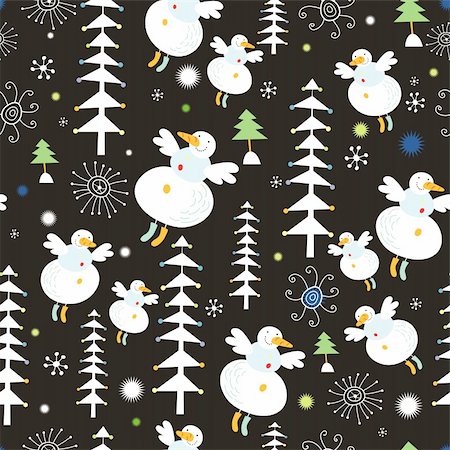 simsearch:400-05375439,k - seamless white pattern of snowmen and Christmas trees on a dark background Stock Photo - Budget Royalty-Free & Subscription, Code: 400-05721956