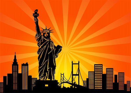 New York Manhattan City Skyline and Statue of Liberty Illustration Stock Photo - Budget Royalty-Free & Subscription, Code: 400-05722907