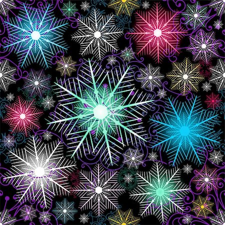 simsearch:400-04276871,k - Dark christmas pattern with colorful snowflakes (vector) Stock Photo - Budget Royalty-Free & Subscription, Code: 400-05734074