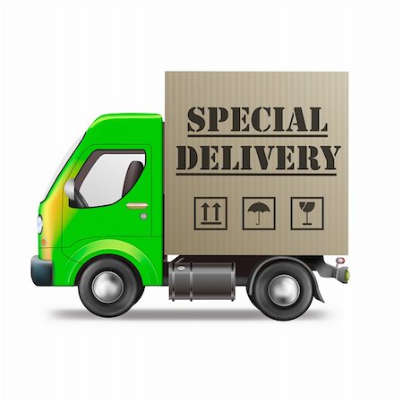 simsearch:400-05735817,k - special delivery truck shipping cardboard box with urgent package from online internet web shop Stock Photo - Budget Royalty-Free & Subscription, Code: 400-05735420