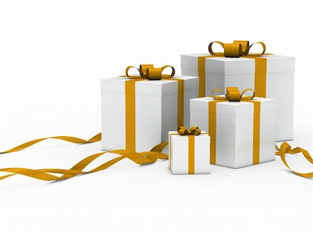 simsearch:400-04304378,k - 3d gift box white with gold ribbon Photographie de stock - Aubaine LD & Abonnement, Code: 400-05735649