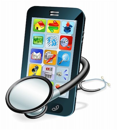 A mobile phone with stethoscope wrapped round it. Problem diagnosis concept Stock Photo - Budget Royalty-Free & Subscription, Code: 400-05736162