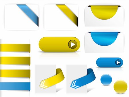 Blue and yellow vector elements for web pages - buttons, navigation, pointers, arrows, badges, ribbons Stock Photo - Budget Royalty-Free & Subscription, Code: 400-05737311