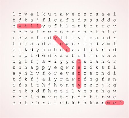 puzzle search - Wedding card - word search puzzle with highlighted question - will you merry me? Stock Photo - Budget Royalty-Free & Subscription, Code: 400-05737322