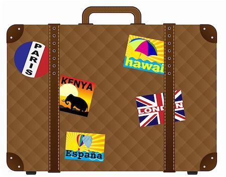 suitcase old - Vintage Brown Trunk With Stickers - Isolated on White Stock Photo - Budget Royalty-Free & Subscription, Code: 400-05738399