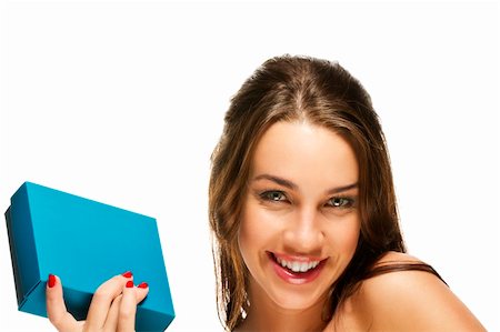 robstark (artist) - happy young woman holding present box on white background Stock Photo - Budget Royalty-Free & Subscription, Code: 400-05739029