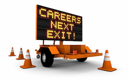 simsearch:400-05730469,k - High resolution 3D render of construction sign message board and cones. Next exit... Careers! Stock Photo - Budget Royalty-Free & Subscription, Code: 400-05730290