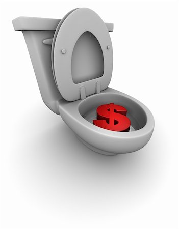 simsearch:400-05730469,k - 3D render of a red $ dollar symbol in a toilet bowl. 3D illustration isolated on white background. Stock Photo - Budget Royalty-Free & Subscription, Code: 400-05730292