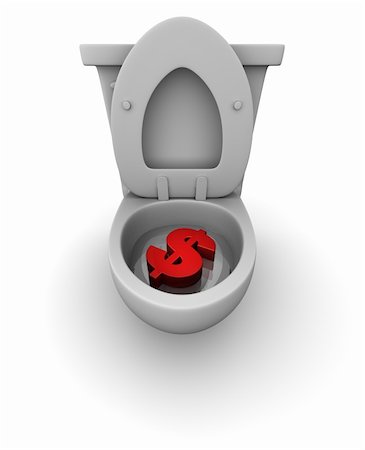 simsearch:400-05730469,k - 3D render of a red $ dollar symbol in a toilet bowl. 3D illustration isolated on white background. Stock Photo - Budget Royalty-Free & Subscription, Code: 400-05730293