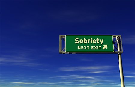 simsearch:400-05730469,k - Sobriety - Freeway Exit Sign. 3D illustration isolated on sky background. Stock Photo - Budget Royalty-Free & Subscription, Code: 400-05730327