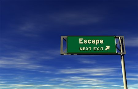 simsearch:400-05730469,k - Super high resolution 3D render of freeway sign, next exit... Escape! Stock Photo - Budget Royalty-Free & Subscription, Code: 400-05730322