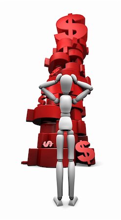 simsearch:400-05730288,k - 3D render of dumbfounded mannequin standing in front of a stack of red $ dollar symbols. Stock Photo - Budget Royalty-Free & Subscription, Code: 400-05730487