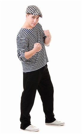 peaked cap - Look naughty and combat young man in stylish striped dress and cap Stock Photo - Budget Royalty-Free & Subscription, Code: 400-05730647