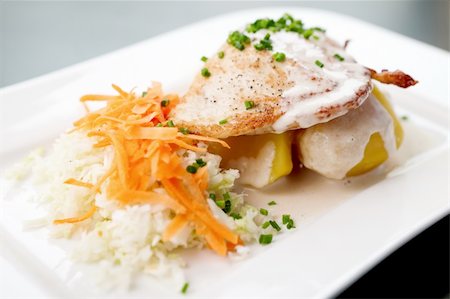 simsearch:400-06079651,k - Chicken Stuffed with cream cheese, tomato, carrot and cabbage salad Stock Photo - Budget Royalty-Free & Subscription, Code: 400-05731271