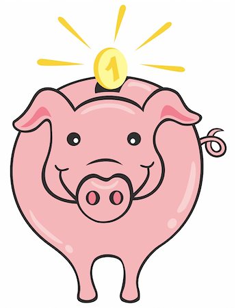 Illustration of gold coin in a pink piggy bank Stock Photo - Budget Royalty-Free & Subscription, Code: 400-05731828