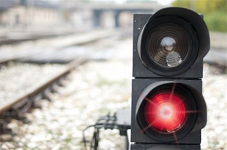 red sign for trains - Traffic light shows red signal on railway. Red light Stock Photo - Budget Royalty-Free & Subscription, Code: 400-05732109