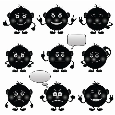 simsearch:400-04790516,k - Set of round black and white smilies symbolising various human emotions. Vector Stock Photo - Budget Royalty-Free & Subscription, Code: 400-05732169