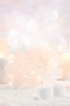 simsearch:400-05693119,k - Christmas table setting. Elegant holiday setting with snow and white ornaments Stock Photo - Budget Royalty-Free & Subscription, Code: 400-05732420