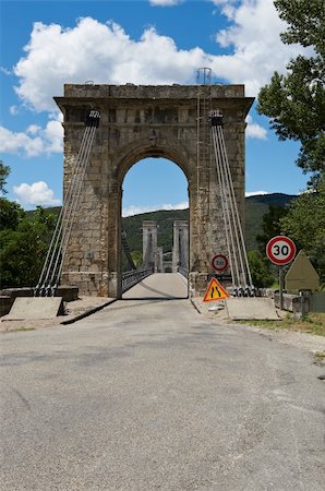 french country river photos - The Narrow Cable-stayed Bridge over the Rhone, France Stock Photo - Budget Royalty-Free & Subscription, Code: 400-05732480