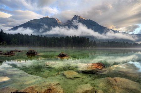 rocks water mist sky - mountain landscape on a cloudy day Stock Photo - Budget Royalty-Free & Subscription, Code: 400-05732554