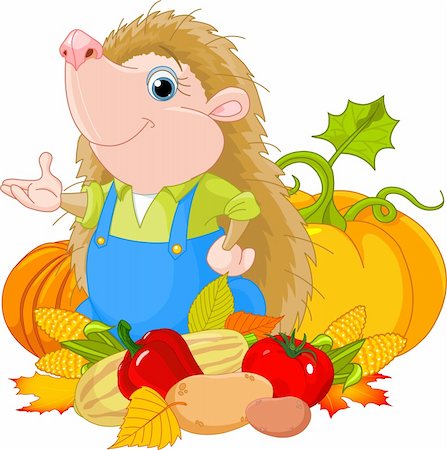 pumpkin leaf vector - Cute hedgehog with harvest of fruits and vegetables Stock Photo - Budget Royalty-Free & Subscription, Code: 400-05732588