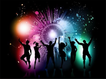 simsearch:400-04389591,k - Silhouettes of people dancing on a colourful grunge background Stock Photo - Budget Royalty-Free & Subscription, Code: 400-05732798