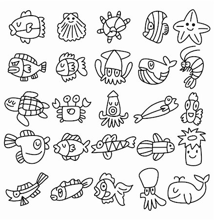 fish cartoon - hand draw aquarium fish icons set Stock Photo - Budget Royalty-Free & Subscription, Code: 400-05732835