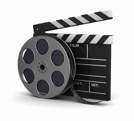 3d illustration of cinema clap and film reel, over white background Stock Photo - Budget Royalty-Free & Subscription, Code: 400-05733743