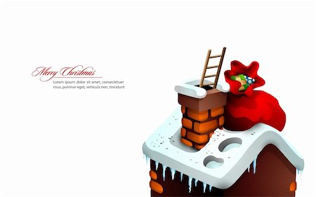 Christmas Greeting with Cute House and Santa Claus Hidden in the Chimney | Large Space for your text | Layered EPS10 Vector Stock Photo - Budget Royalty-Free & Subscription, Code: 400-05744001