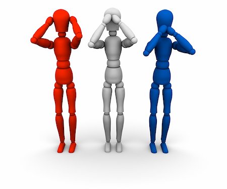 eyeidea (artist) - Three high resolution 3D mannequins in red, white and blue doing the famous "hear no evil, see no evil, speak no evil" poses. Isolated on white background. Stock Photo - Budget Royalty-Free & Subscription, Code: 400-05744155