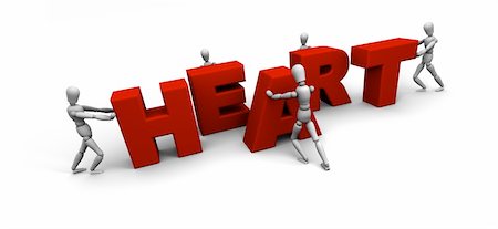 simsearch:400-05744172,k - Five 3D mannequins pushing together letters to form the word HEART in red. Stock Photo - Budget Royalty-Free & Subscription, Code: 400-05744156