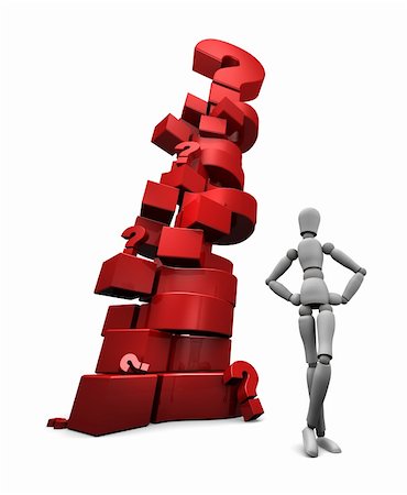 simsearch:400-05744172,k - 3D render of mannequin standing near a stack of red question marks. 3D illustration isolated on white background. Stock Photo - Budget Royalty-Free & Subscription, Code: 400-05744150