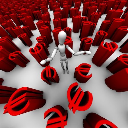 simsearch:400-05730288,k - 3D render of confused mannequin standing in a sea of red â?¬ euro symbols. Stock Photo - Budget Royalty-Free & Subscription, Code: 400-05744162