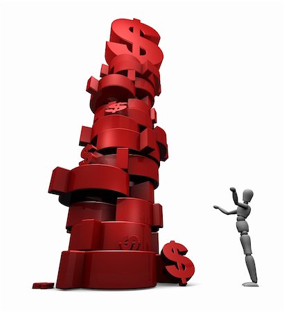 simsearch:400-05730288,k - 3D render of dumbfounded mannequin standing by a stack of red $ dollar symbols. Stock Photo - Budget Royalty-Free & Subscription, Code: 400-05744212