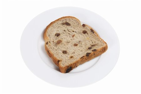 Slice of Raisin Bread on Plate with White Background Stock Photo - Budget Royalty-Free & Subscription, Code: 400-05744453