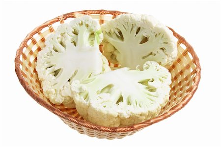simsearch:400-05744520,k - Cauliflower in Basket on White Background Stock Photo - Budget Royalty-Free & Subscription, Code: 400-05744501
