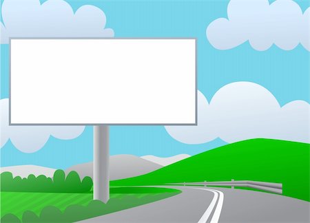 Advertising billboard on country road. Sunny day, green hills and blue sky. Stock Photo - Budget Royalty-Free & Subscription, Code: 400-05744550