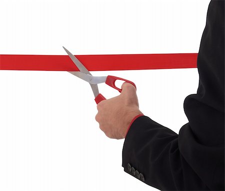 business man cutting a red ribbon with  scissors Stock Photo - Budget Royalty-Free & Subscription, Code: 400-05745088