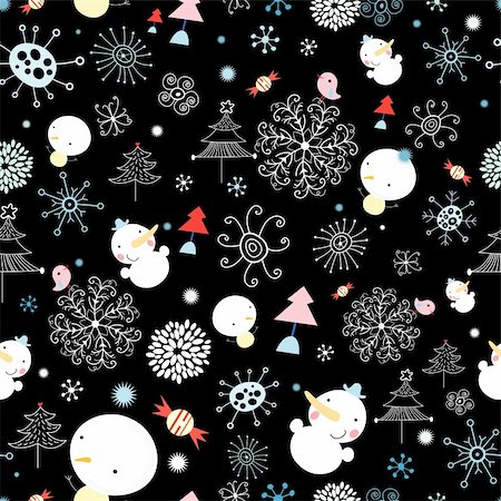 simsearch:400-05375439,k - seamless pattern of snowflakes and snowmen on a black background Stock Photo - Budget Royalty-Free & Subscription, Code: 400-05745244