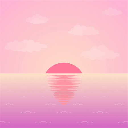 peace backdrop - Background, natural landscape: pink morning sky, sea and sun. Vector Foto de stock - Super Valor sin royalties y Suscripción, Código: 400-05745874