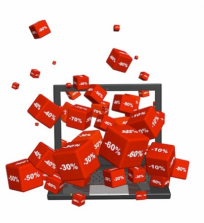 simsearch:700-05452103,k - Laptop and red boxes with the goods at a discount. Objects isolated over white Stock Photo - Budget Royalty-Free & Subscription, Code: 400-05746076