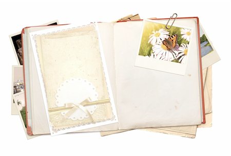 simsearch:400-05892111,k - Old book and photos. Objects isolated over white Stock Photo - Budget Royalty-Free & Subscription, Code: 400-05746093