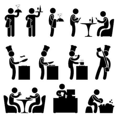 A set of human figure and pictogram showing scenarios of a restaurant. Stock Photo - Budget Royalty-Free & Subscription, Code: 400-05746578