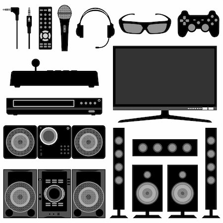 dvd silhouette - A set of audio and visual equipment in silhouette. Foto de stock - Super Valor sin royalties y Suscripción, Código: 400-05746620