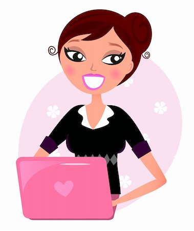 Cute office woman working with computer. Vector Illustration. Stock Photo - Budget Royalty-Free & Subscription, Code: 400-05747596