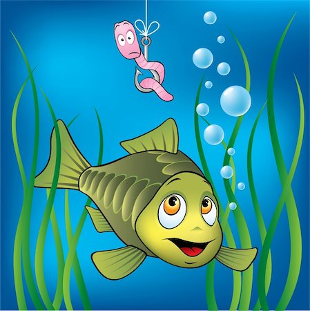 Funny fish and scared worm Stock Photo - Budget Royalty-Free & Subscription, Code: 400-05749920