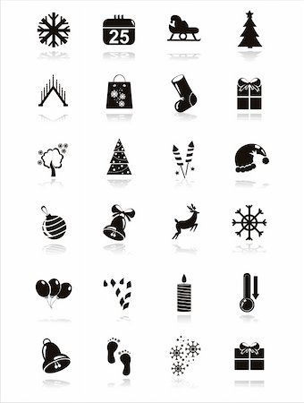 fireworks silhouette - set of 21 black christmas icons Stock Photo - Budget Royalty-Free & Subscription, Code: 400-05740418