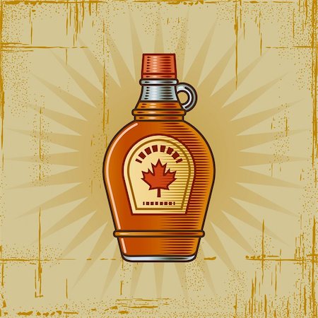 Retro maple syrup bottle in woodcut style. Decorative vector illustration. Stock Photo - Budget Royalty-Free & Subscription, Code: 400-05740555