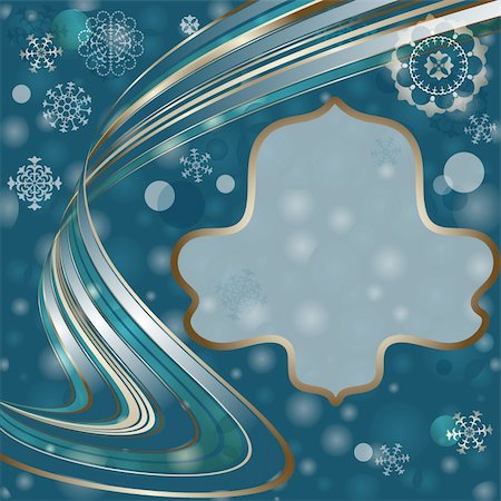 Christmas dark blue frame with translucent silvery wave line and balls and snowflakes (vector EPS 10) Stock Photo - Budget Royalty-Free & Subscription, Code: 400-05740651
