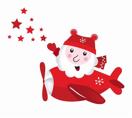 santa claus funny - Santa Claus in airplane touching stars. Vector retro Illustration Stock Photo - Budget Royalty-Free & Subscription, Code: 400-05742156